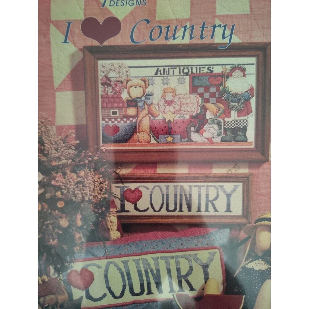 Vintage Alma Lynne Cross Stitch Pattern Leaflet I Love Country ALX-118 Folk Art
